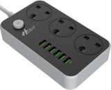 3 Way 6 USB Port Extension Lead