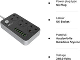 3 Way 6 USB Port Extension Lead