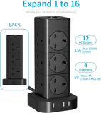 12 Way 1 Type C 3 USB Ports Tower Extension Lead