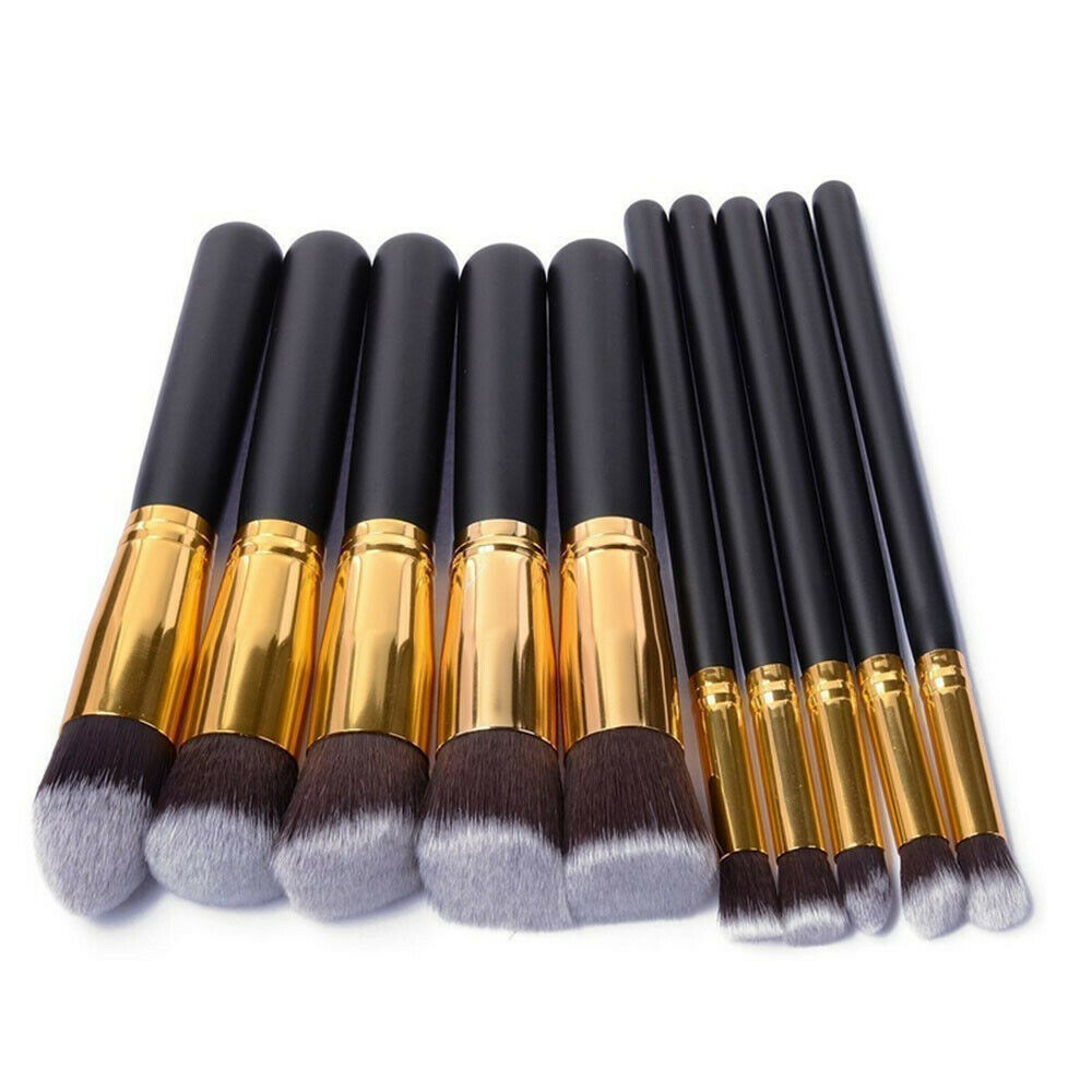 10 Piece Black & Gold Makeup Brush Set