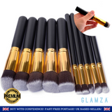 10 Piece Black & Gold Makeup Brush Set