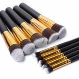 10 Piece Black & Gold Makeup Brush Set