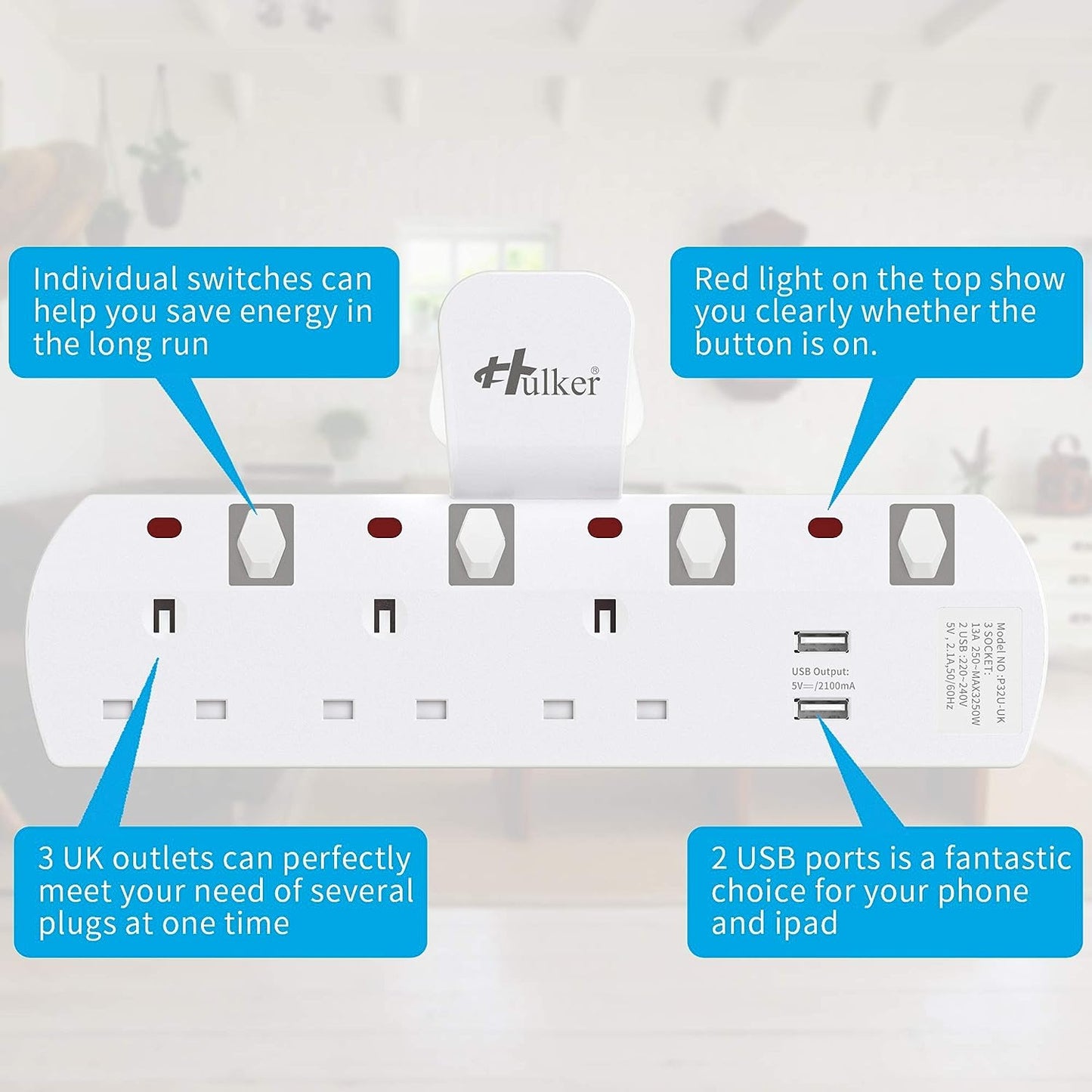 3 Plug Extension Lead