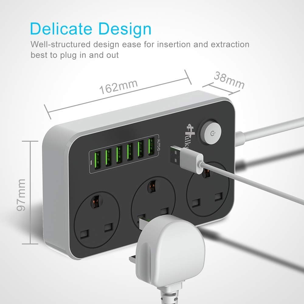 3 Way 6 USB Port Extension Lead