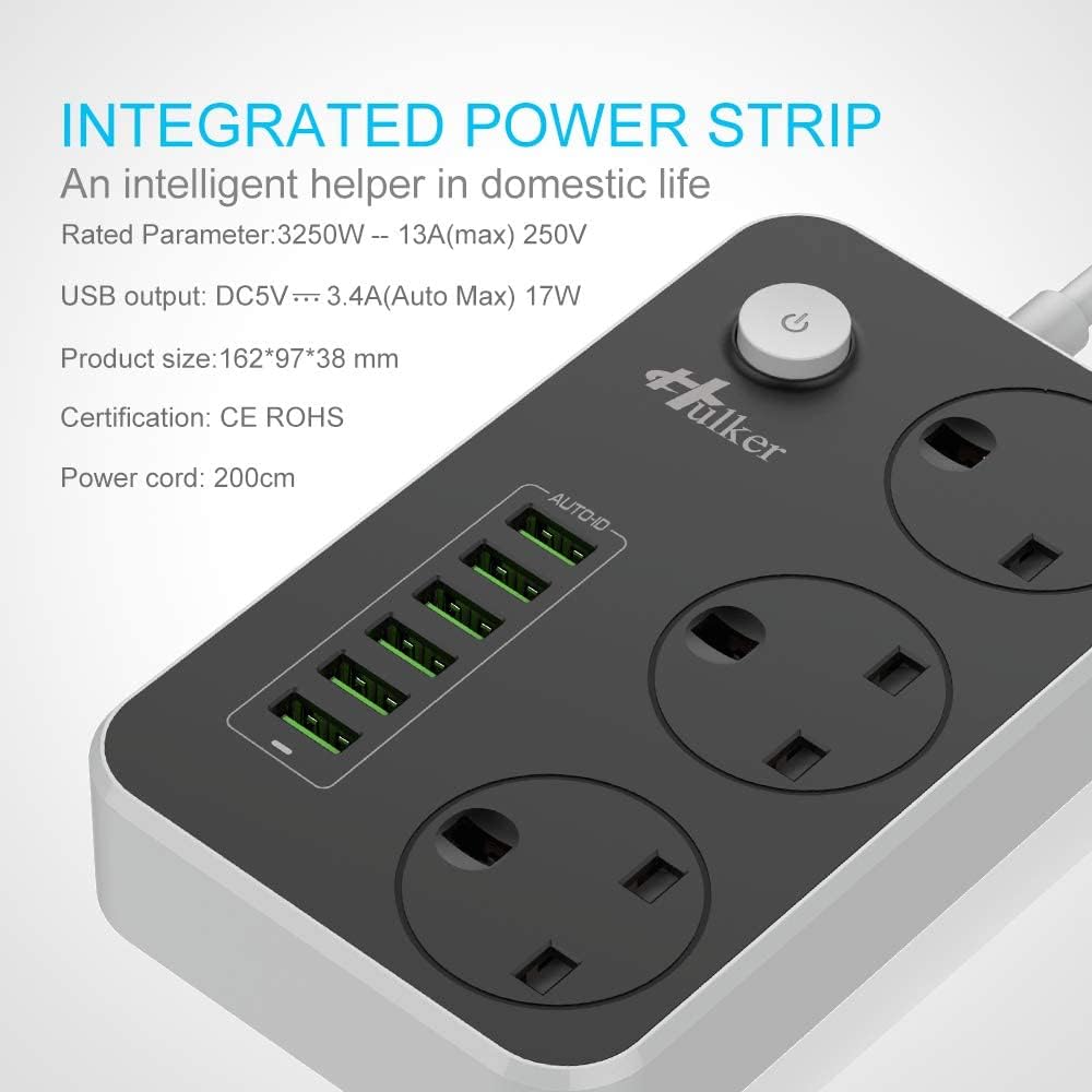 3 Way 6 USB Port Extension Lead