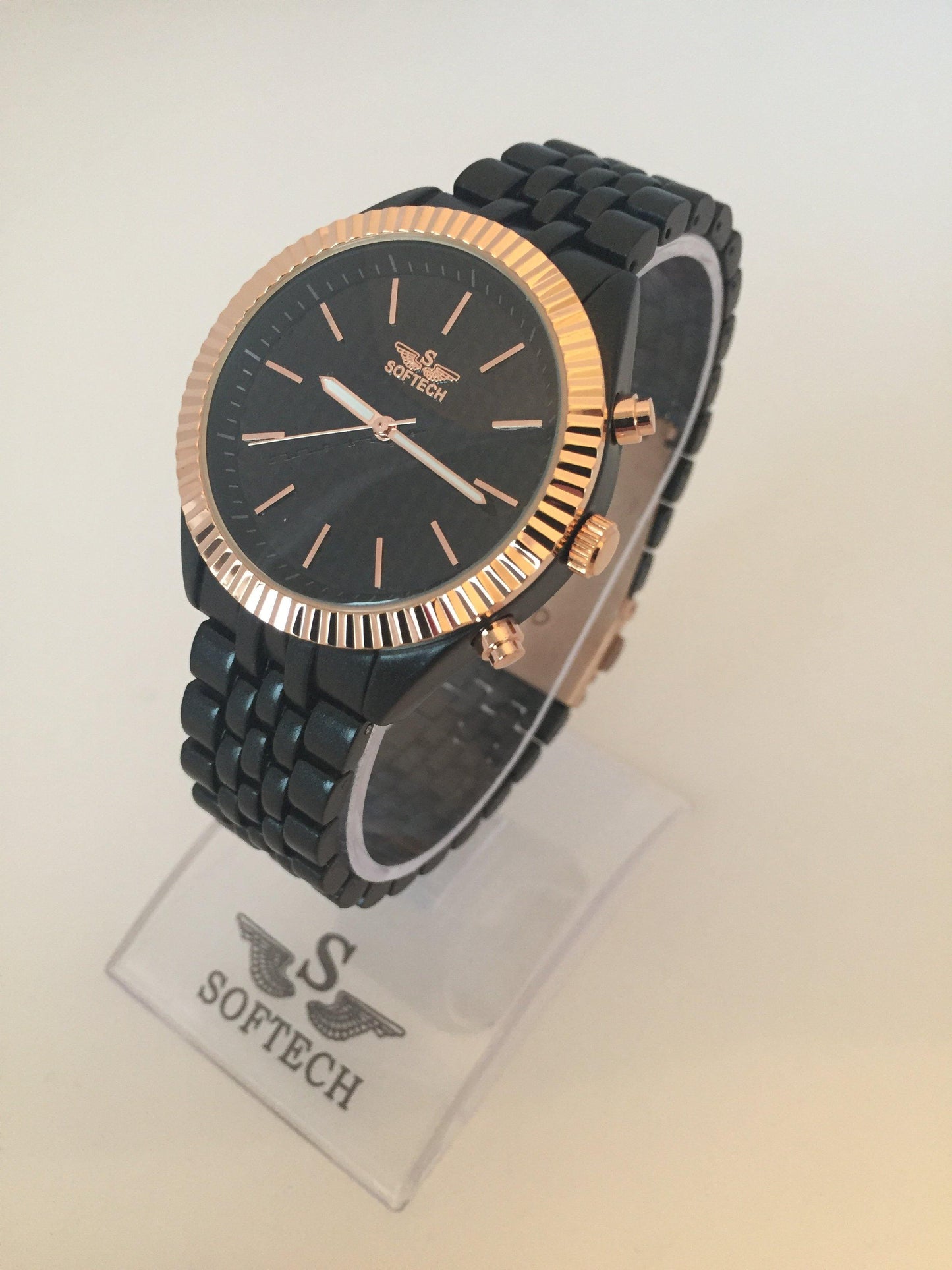 Black & Rose Gold Quartz Wrist Watch - Direct Savings Online 