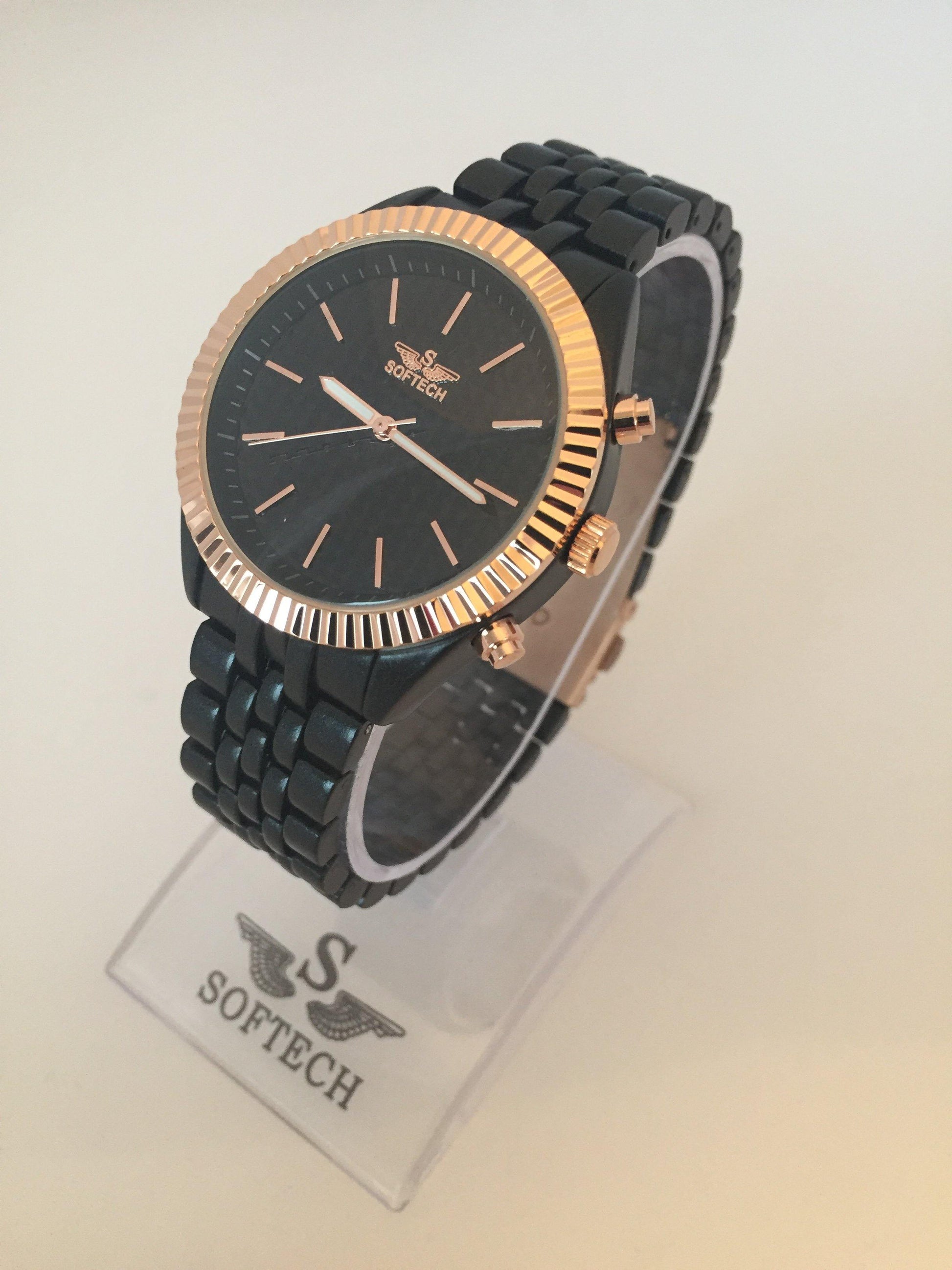 Black & Rose Gold Quartz Wrist Watch - Direct Savings Online 
