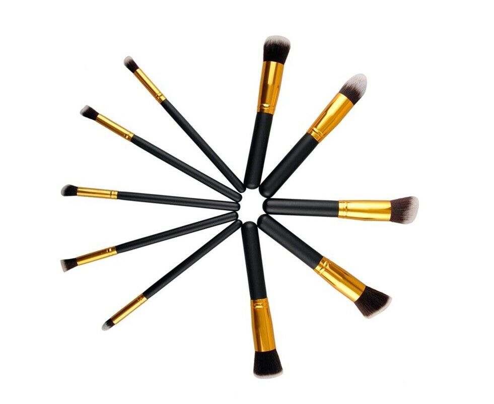 10 Piece Black & Gold Makeup Brush Set