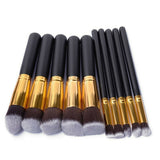 10 Piece Black & Gold Makeup Brush Set