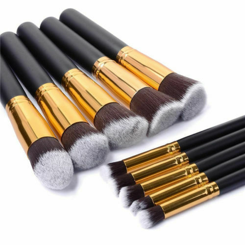 10 Piece Black & Gold Makeup Brush Set