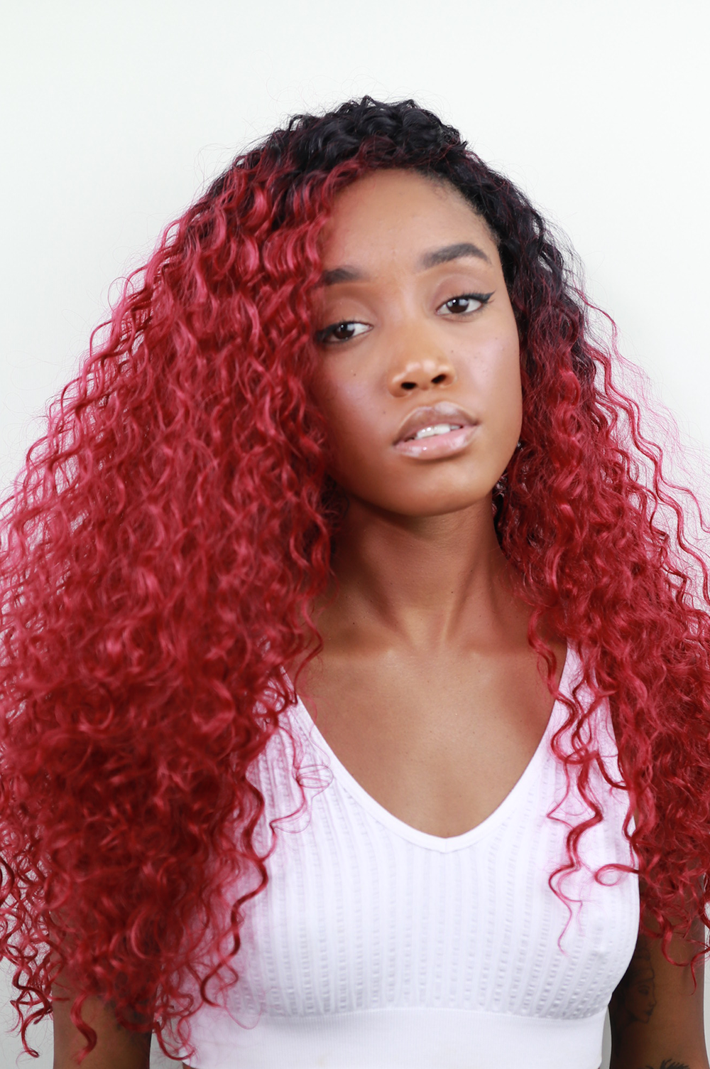 Fia Fia Long Black & Red Curly Wig