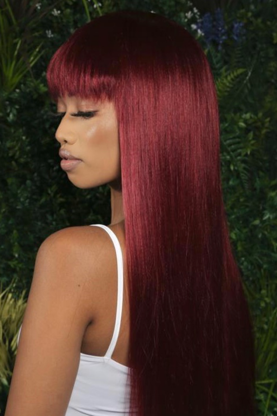 Iskaba Long Burgundy Wig with Bangs