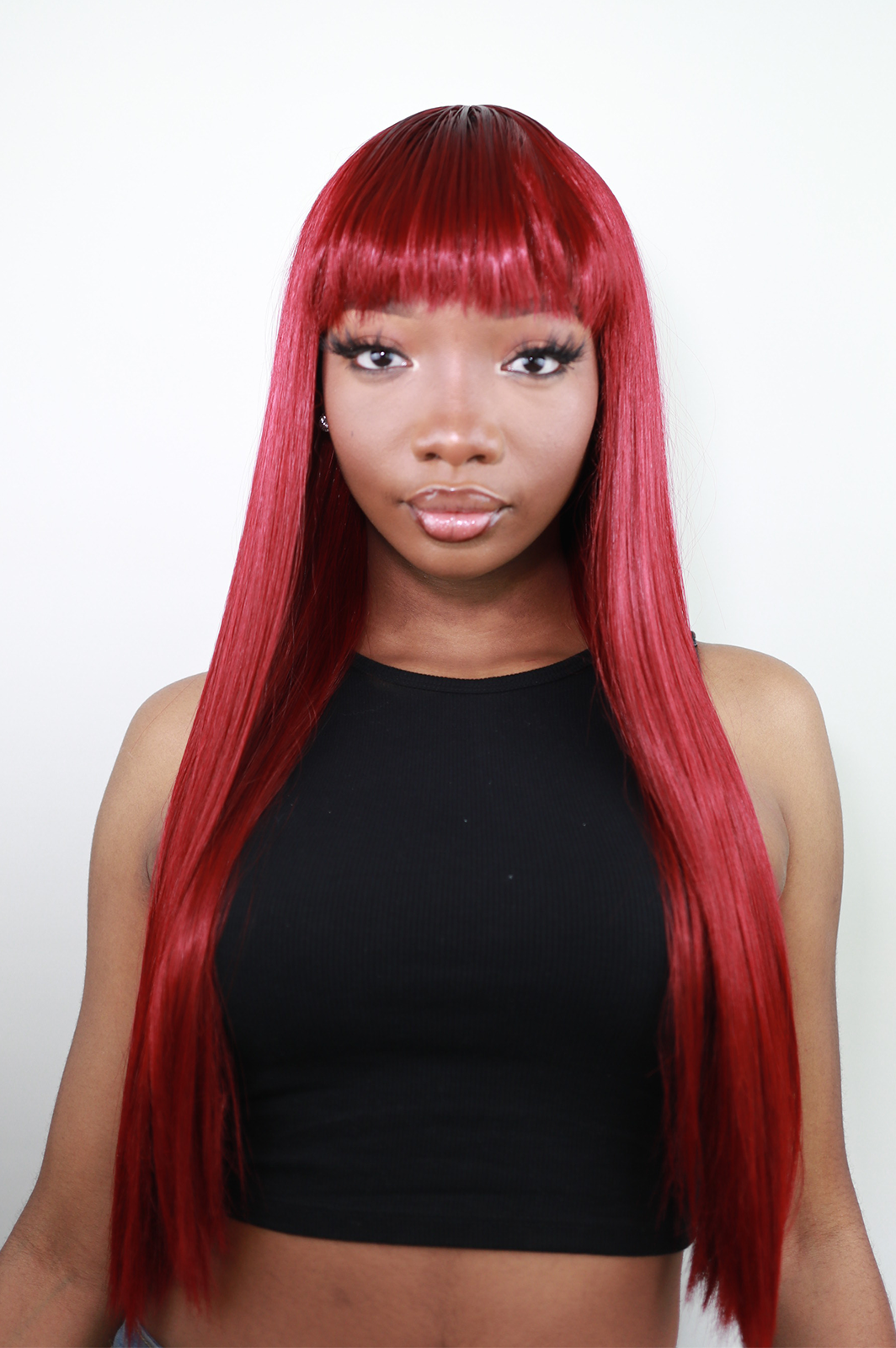 Iskaba Long Burgundy Wig with Bangs