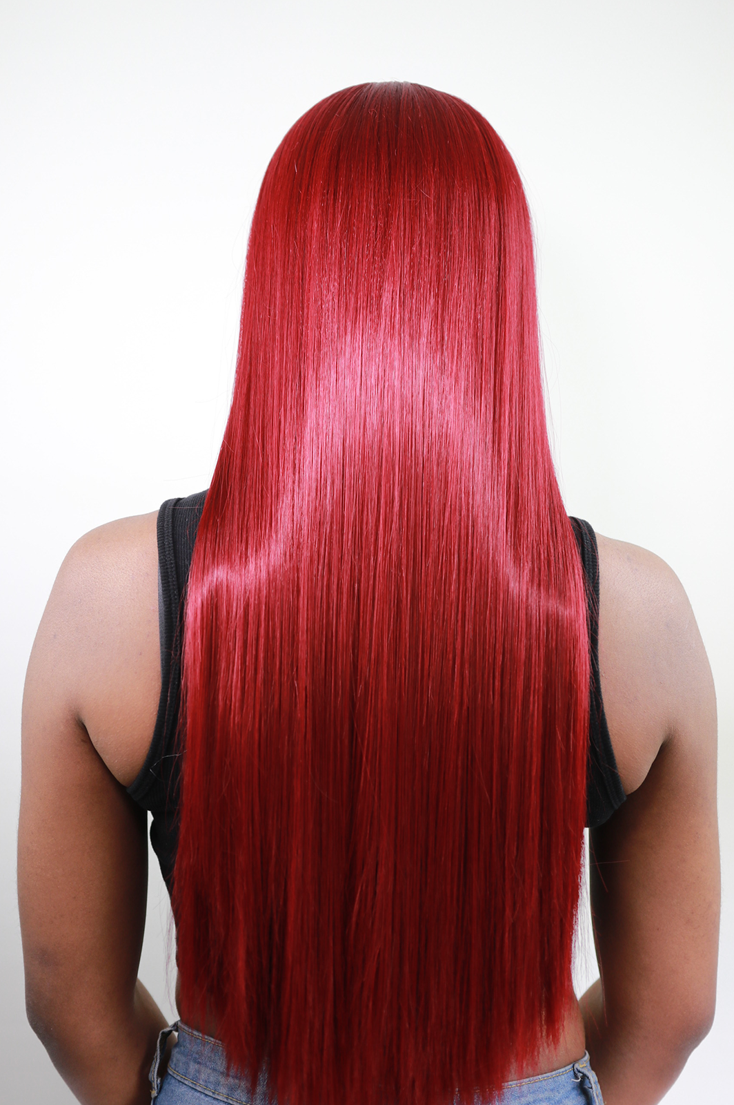 Iskaba Long Burgundy Wig with Bangs