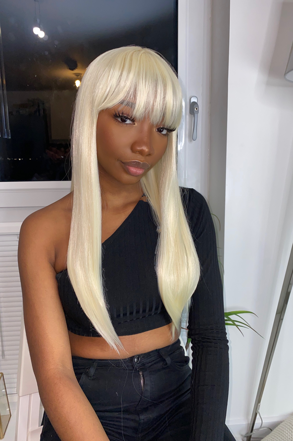 Iskaba Long Platinum Blonde Wig with Bangs