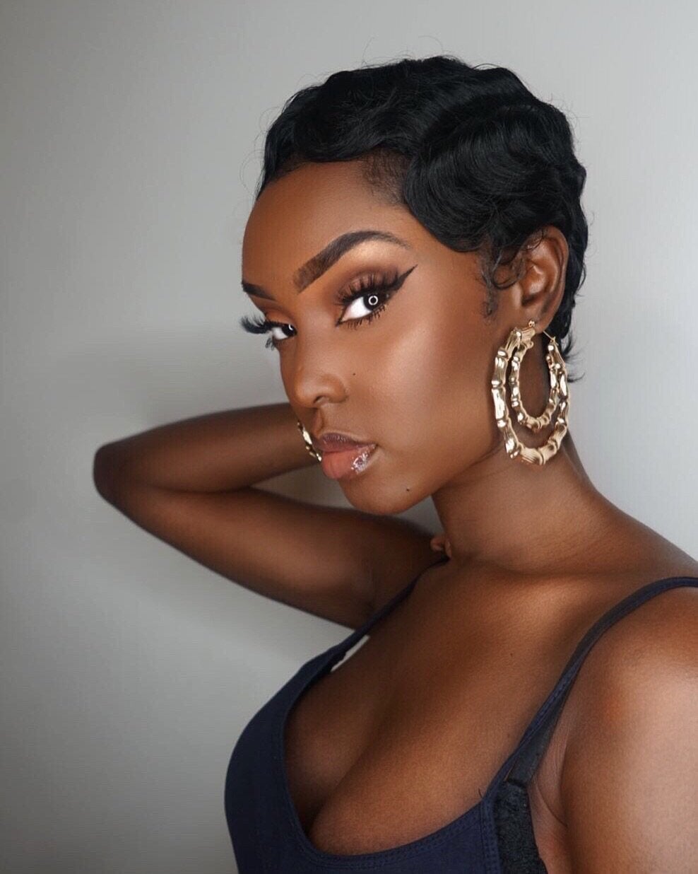 Pana Black Wavy Pixie Cut Wig