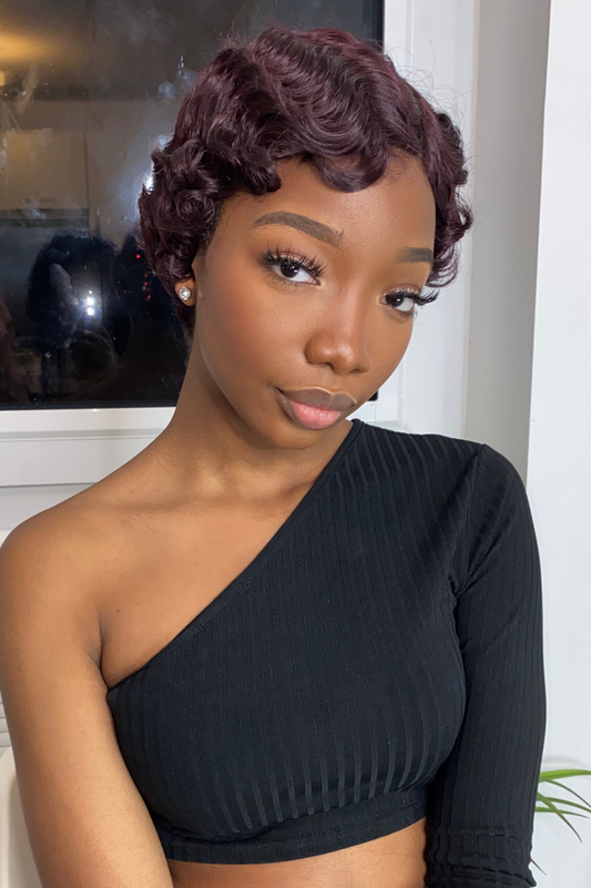Pana Burgundy Curly Pixie Cut Wig